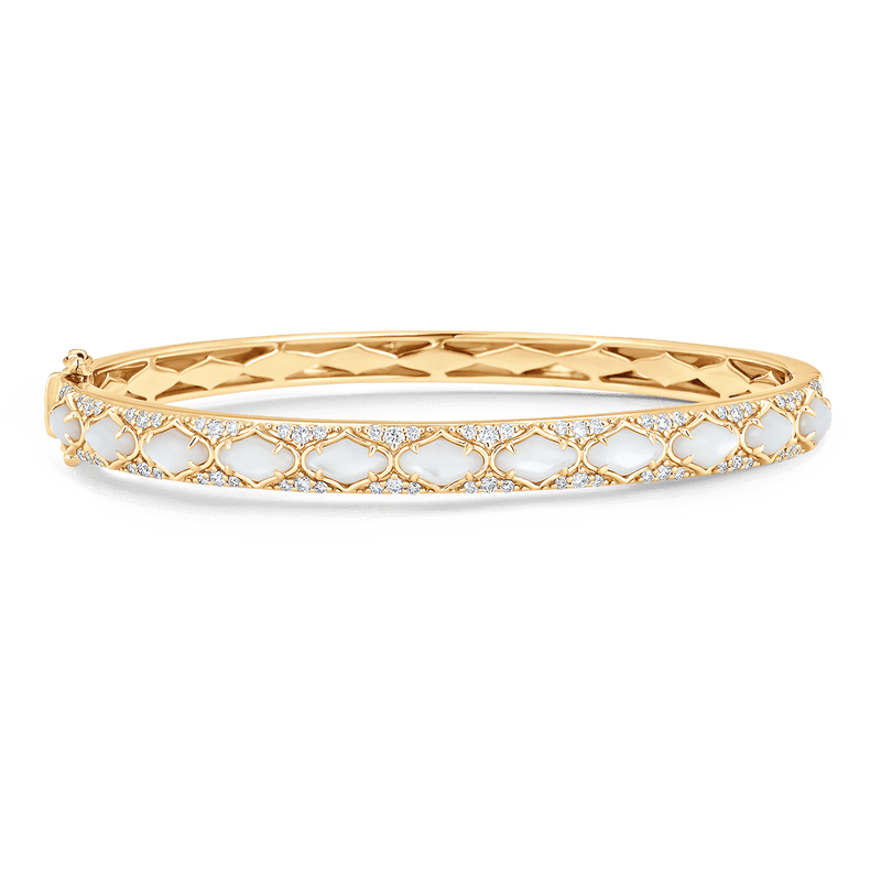 Lucia Yellow Gold Mother of Pearl Bangle - Sara Weinstock Fine Jewelry
