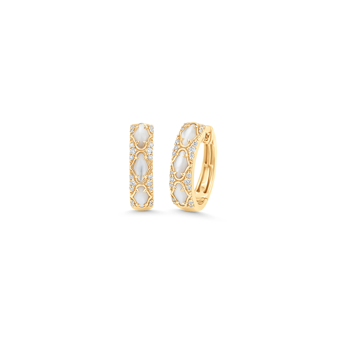 Lucia Yellow Gold Mother of Pearl Huggie - Sara Weinstock Fine Jewelry