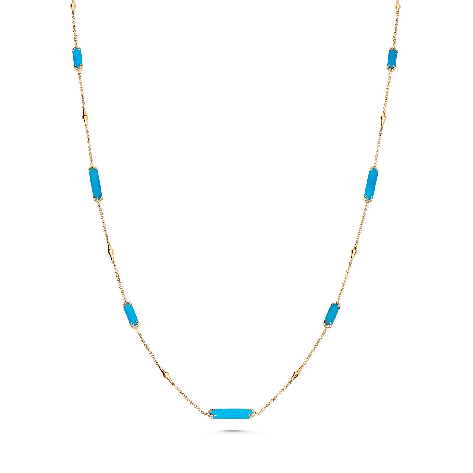 Lucia Yellow Gold Turquoise Elongated Hexagon Long Necklace - Sara Weinstock Fine Jewelry