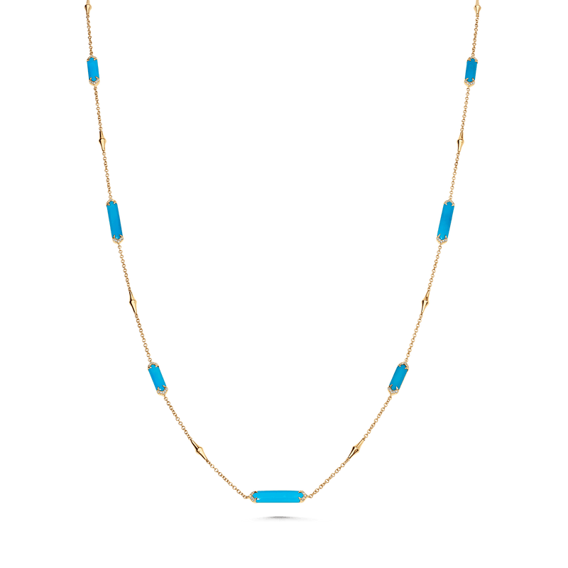 Lucia Yellow Gold Turquoise Elongated Hexagon Long Necklace - Sara Weinstock Fine Jewelry