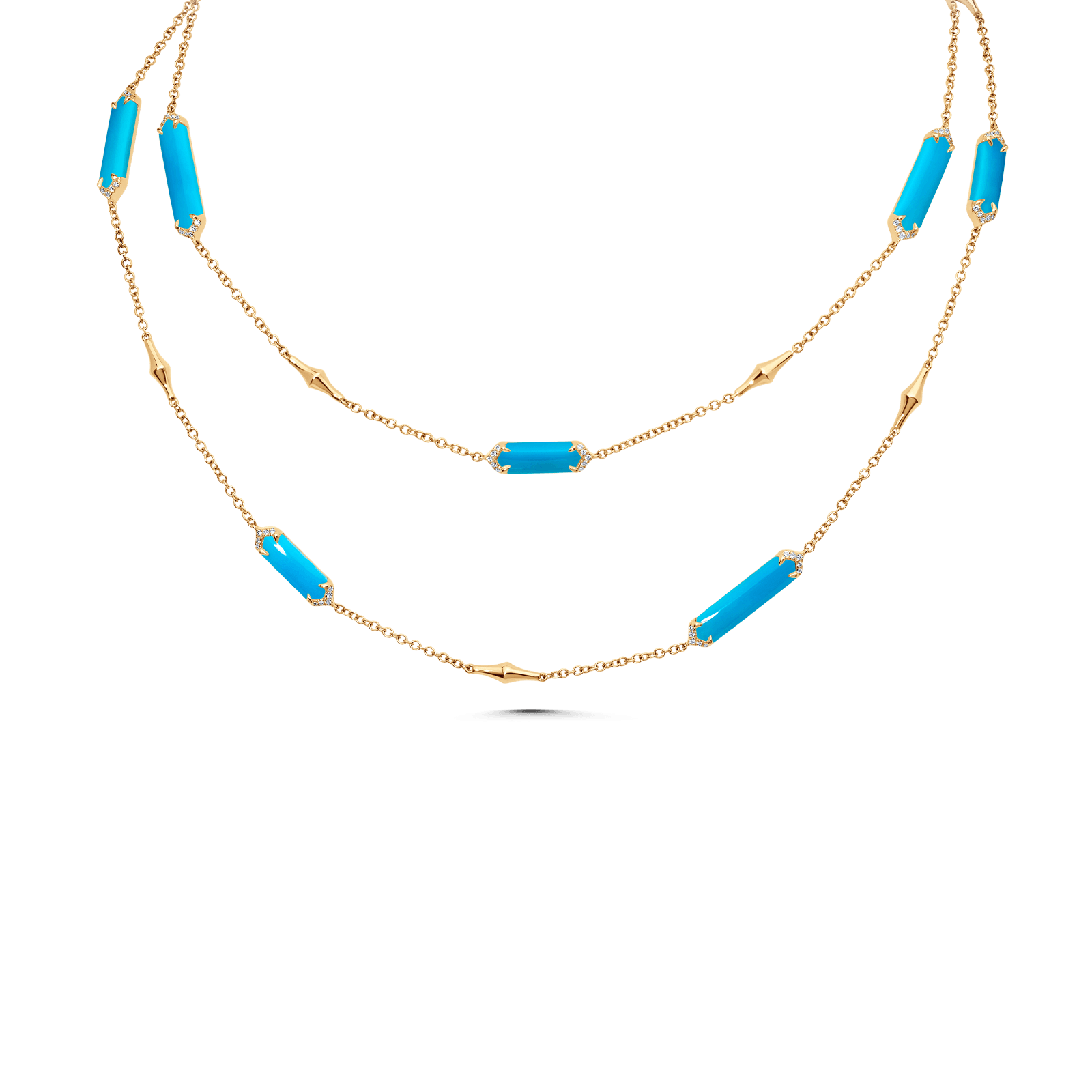 Lucia Yellow Gold Turquoise Elongated Hexagon Long Necklace - Sara Weinstock Fine Jewelry