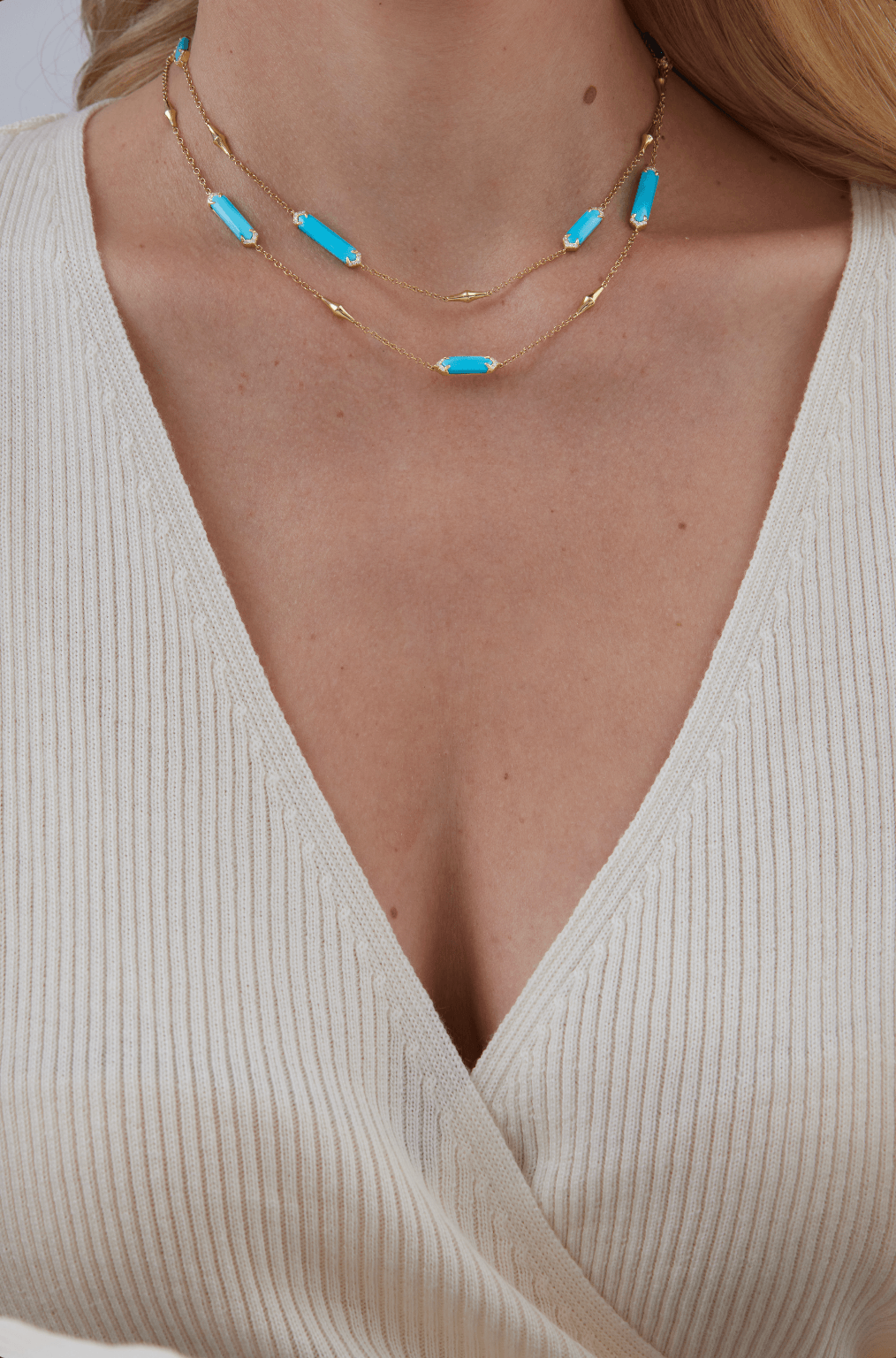 Lucia Yellow Gold Turquoise Elongated Hexagon Long Necklace - Sara Weinstock Fine Jewelry