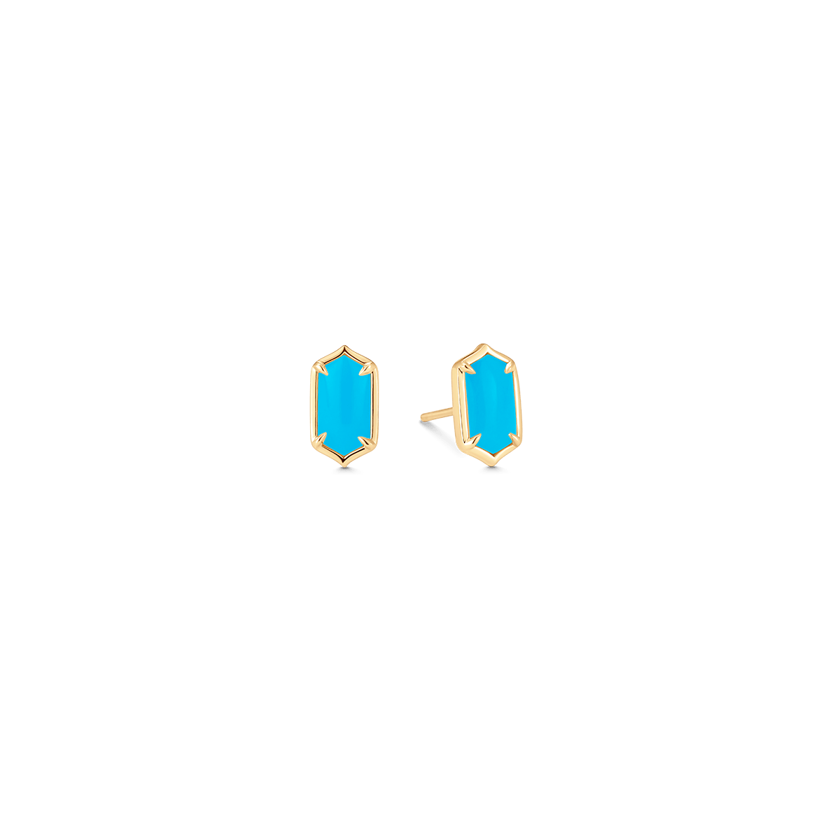 Lucia Yellow Gold Turquoise Elongated Hexagon Studs - Sara Weinstock Fine Jewelry