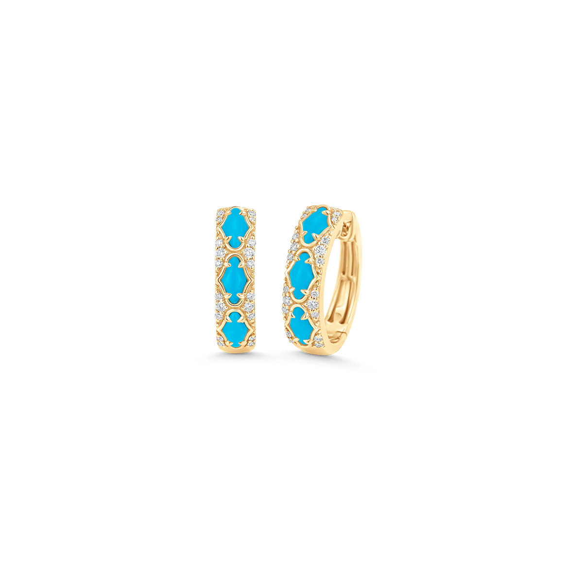 Lucia Yellow Gold Turquoise Huggie - Sara Weinstock Fine Jewelry