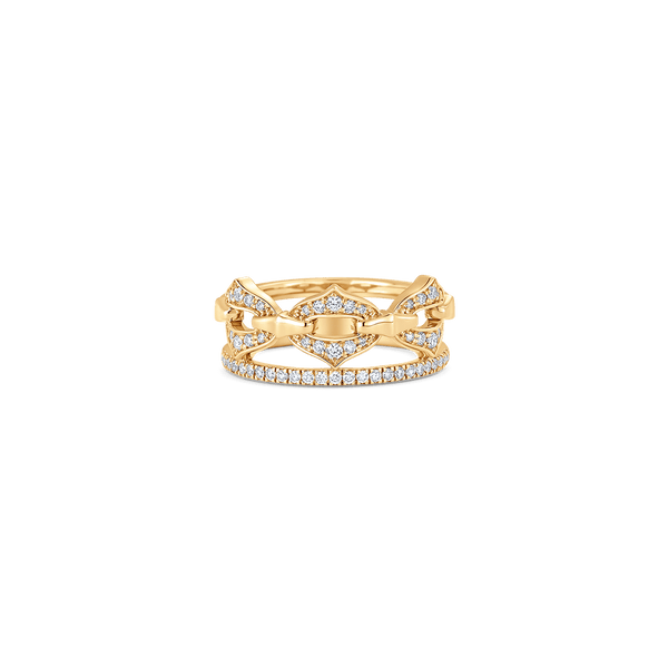 Lucia Yellow Gold White Diamond Full Link Ring - Sara Weinstock Fine Jewelry