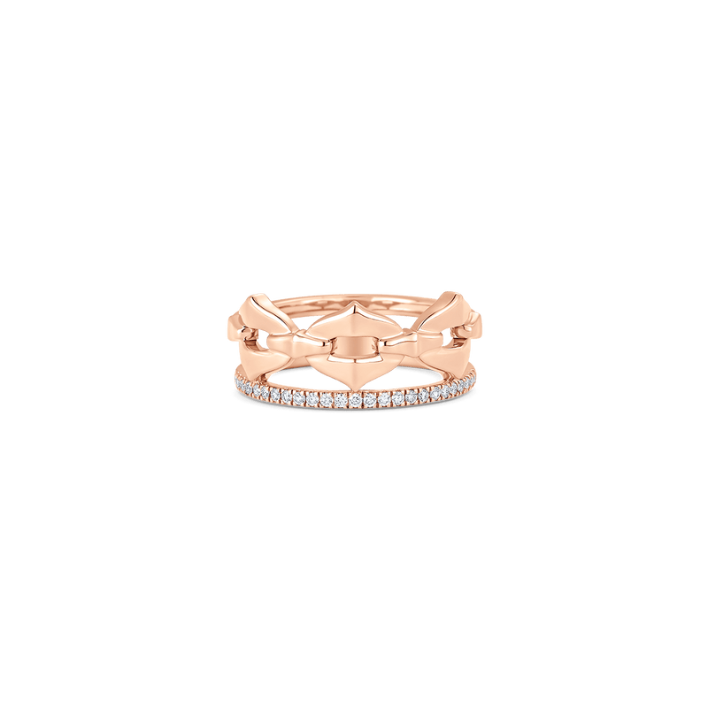 Lucia Yellow Gold White Diamond Partial & Solid Link Ring - Sara Weinstock Fine Jewelry