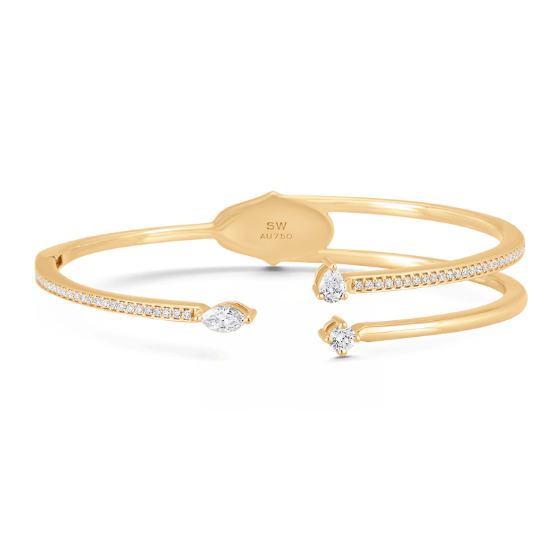 Purity Marquise Pear & Round Diamond Cuff Bangle - Sara Weinstock Fine Jewelry