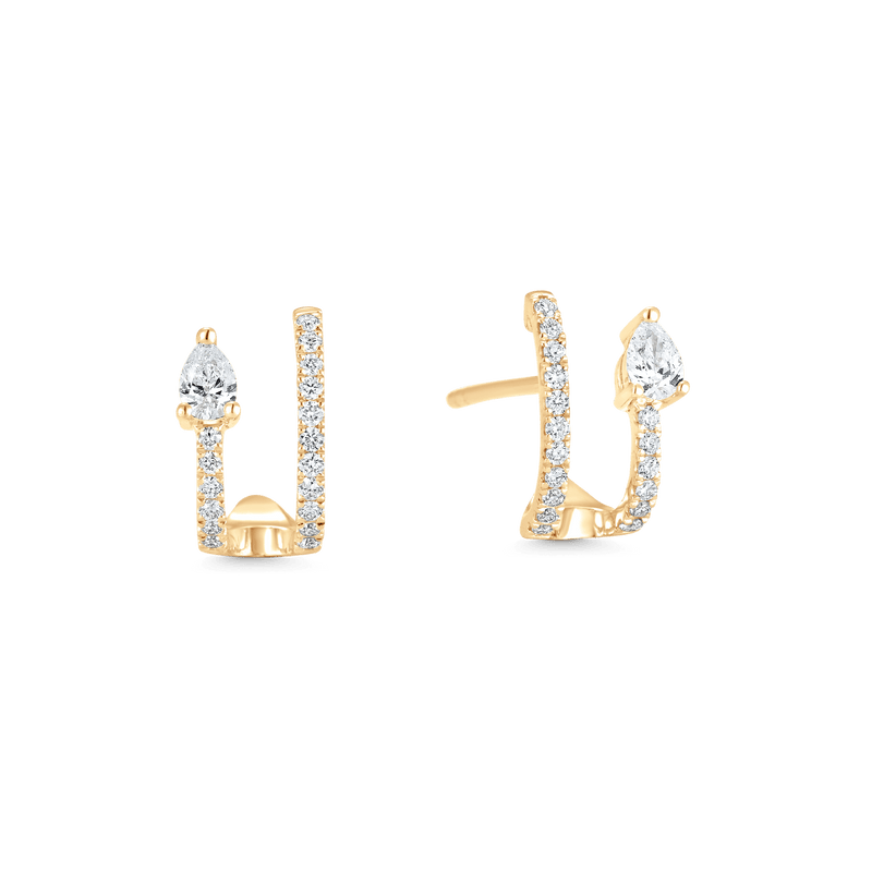 Purity Pear Diamond Cluster Double Hoop Huggies - Sara Weinstock Fine Jewelry