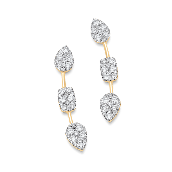 Modern Pierced Design Diamond Earrings 18K Yellow Gold