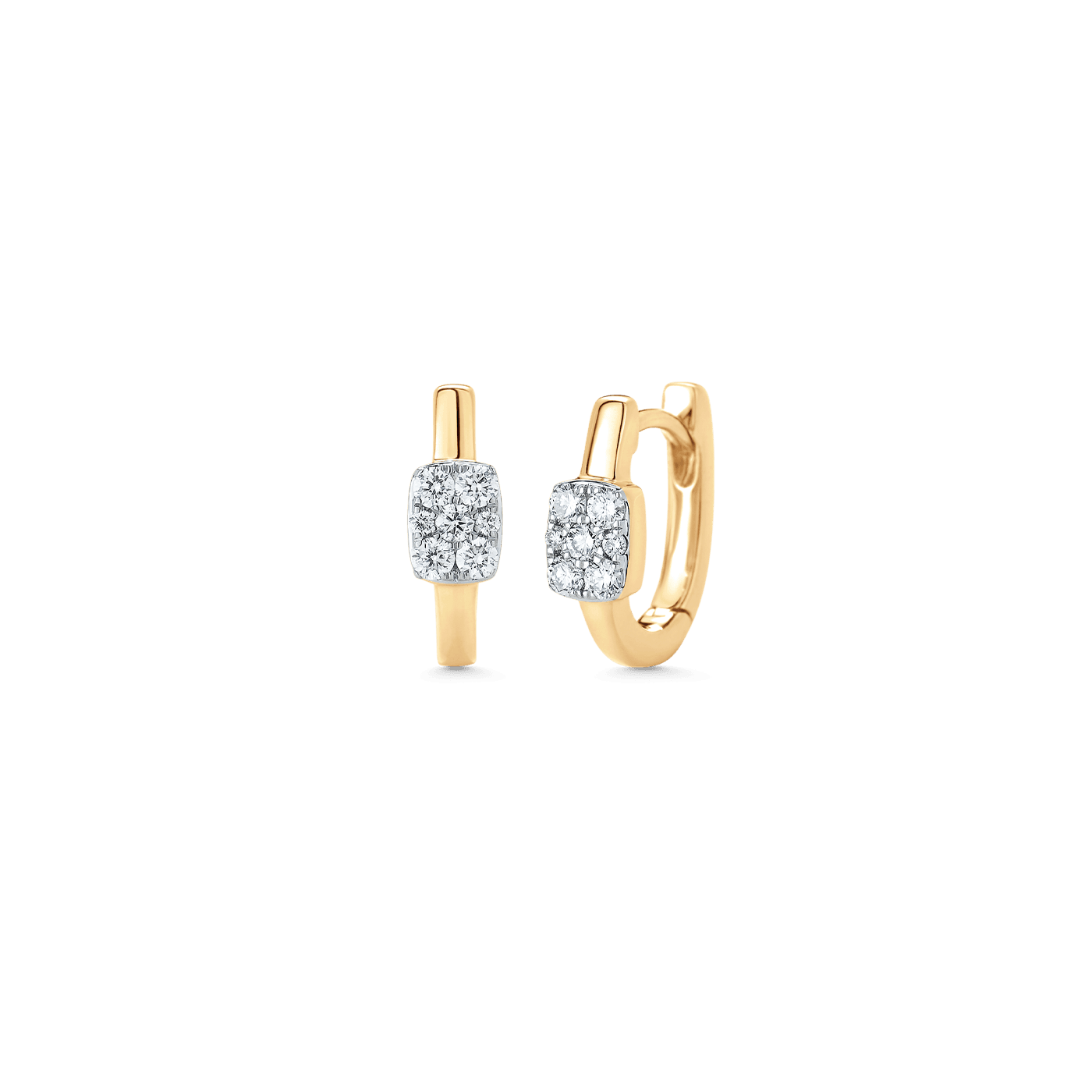 Unity Reverie Gold and Diamond Cushion Huggie Earrings - Sara Weinstock Fine Jewelry